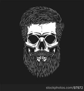Bearded skull on dark background. Design element for poster, emblem, t shirt. Vector illustration