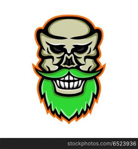 Bearded Skull or Cranium Mascot. Mascot icon illustration of head of a bearded skull or cranium viewed from front on isolated background in retro style.. Bearded Skull or Cranium Mascot