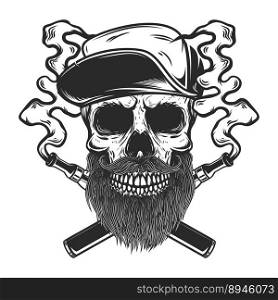 Bearded skull with crossed vapes. Design element for logo, emblem, sign, poster, t shirt. Vector illustration