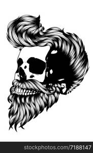 Bearded skull with hipster hairstyle for men in black and white design.