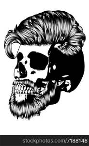 Bearded skull with hipster hairstyle for men in black and white design.