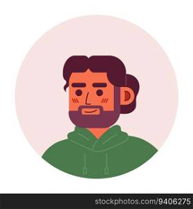 Bearded spanish man semi flat vector character head. Charming male with bun hairstyle. Editable cartoon avatar icon. Face emotion. Colorful spot illustration for web graphic design, animation. Bearded spanish man semi flat vector character head