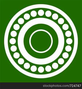 Bearing icon white isolated on green background. Vector illustration. Bearing icon green