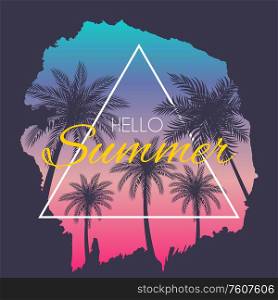 Beautifil Palm Tree Leaf Silhouette Hello Summer Background Vector Illustration EPS10. Beautifil Palm Tree Leaf Silhouette Hello Summer Background Vector Illustration