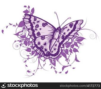 beautiful abstract illustration with floral and butterfly