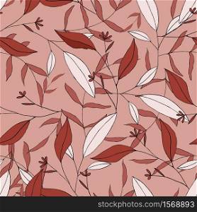 Beautiful abstract seamless template or pattern on red flower skin style background. Modern pink coral vintage texture. Botanical illustration. Vector decoration art.