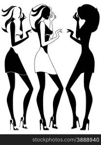Beautiful abstract slender female vector outlines in three embodiments. Abstract three girls outline