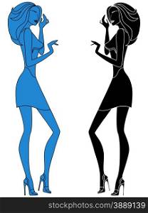 Beautiful abstract slender girl vector outlines in black and blue embodiments. Beautiful abstract girl outlines