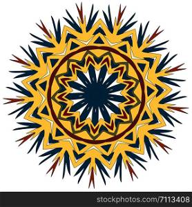 beautiful and decorative yellow shape and traditional mandala vector, a mix of geometrical symbol icons and repeated pattern, illustrative flowers, perfect for coloring pages, greeting card and christmas, wedding party then henna tattoos. also helpful in yoga and meditation