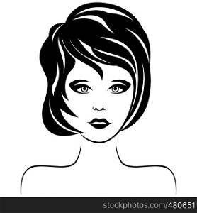 Beautiful and serious woman with stylish haircut and expressive eyes, hand drawing vector for cosmetic products design