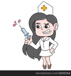 beautiful and sexy nurse brings injection for vaccine