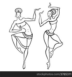 Beautiful asian dancer. Ethno dance. Hand drawn vector illustration.
