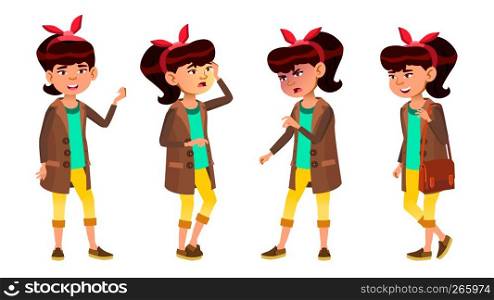 Beautiful Asian Girl Poses Vector. High School Child. High School. For Web, Brochure, Poster Design. Cartoon Illustration. Beautiful Asian Girl Poses Vector. High School Child. High School. For Web, Brochure, Poster Design. Isolated Cartoon Illustration