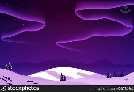 Beautiful Aurora Borealis Sky Light Snow Mountain Adventure Polar Landscape Illustration