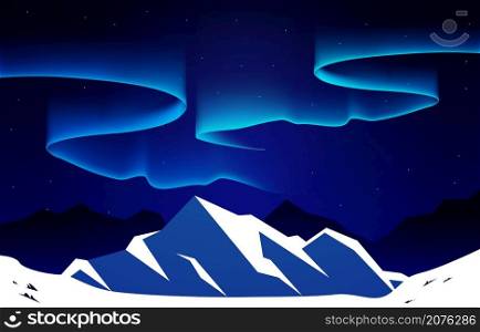 Beautiful Aurora Borealis Sky Light Snow Mountain Adventure Polar Landscape Illustration