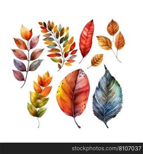 Beautiful autumn leaves watercolor set, great design for any purposes. botanical background.