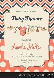 Beautiful baby girl shower card, vector format