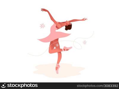 Beautiful ballerina flat vector set illustration. Beauty of classic ballet. Young graceful woman ballet dancer wearing tutu. Pointe shoes, pastel colors.
