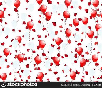 Beautiful balloons in the air on seamless hearts backgrond. Vector illustration. For easy making seamless pattern just drag all group into swatches bar, and use it for filling any contours.