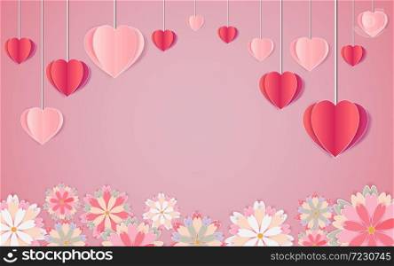beautiful balloons of love and flowers that bloom. illustration of valentine's day
