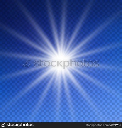 Beautiful Bethlehem Star with white rays isolated on blue transparent background. Vector illustration.