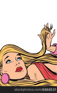 beautiful blonde lies. Pop art retro comic book vector illustration. beautiful blonde lies