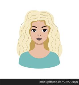 Beautiful blonde woman with makeup. Avatar for a beauty salon. Vector illustration in the cartoon style.
