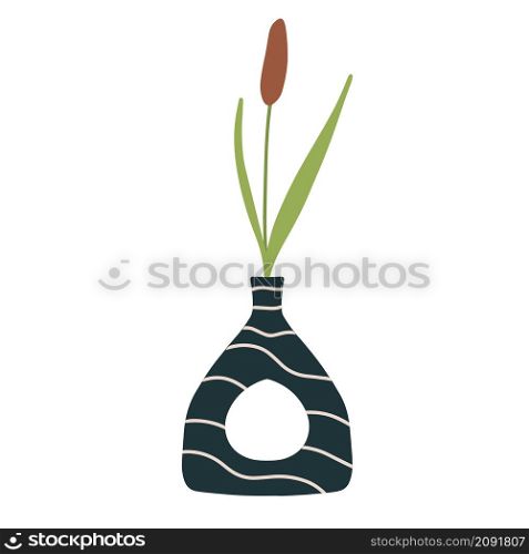 Beautiful blooming composition with leaves and stem isolated on white. Flowering plants and herbs.Gorgeous bouquet of flowers with decorative branches in vase flat vector illustration.. Beautiful blooming composition with leaves and stem isolated on white. Flowering plants and herbs.
