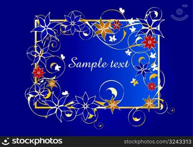 Beautiful blue autumn floral frame vector illustration