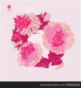 Beautiful bouquet blooming roses. Handdrawn vector illustration