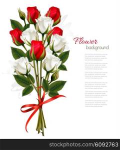 Beautiful bouquet of red and white roses. Vector.