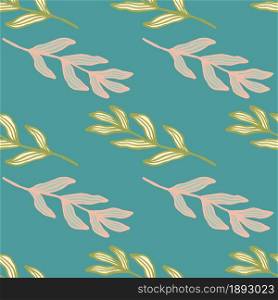 beautiful branch with leaves seamless pattern on green background. Art leaf backdrop. Nature wallpaper. For fabric design, textile print, wrapping, cover. Simple vector illustration.. beautiful branch with leaves seamless pattern on green background.