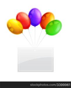 Beautiful Bright Party Balloons with banner isolated on white background