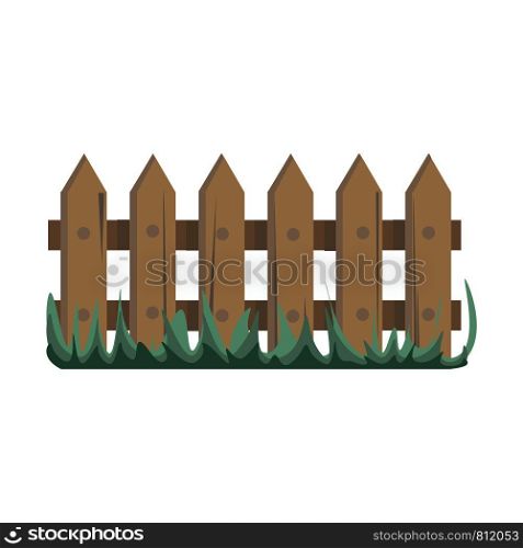 Beautiful brown fence along a beautiful garden vector color drawing or illustration