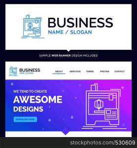 Beautiful Business Concept Brand Name 3d, dimensional, machine, printer, printing Logo Design and Pink and Blue background Website Header Design template. Place for Slogan / Tagline. Exclusive Website banner and Business Logo design Template