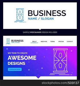Beautiful Business Concept Brand Name Access, clock, early, sand clock, time Logo Design and Pink and Blue background Website Header Design template. Place for Slogan / Tagline. Exclusive Website banner and Business Logo design Template