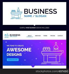 Beautiful Business Concept Brand Name Biology, chemistry, lab, laboratory, production Logo Design and Pink and Blue background Website Header Design template. Place for Slogan / Tagline. Exclusive Website banner and Business Logo design Template