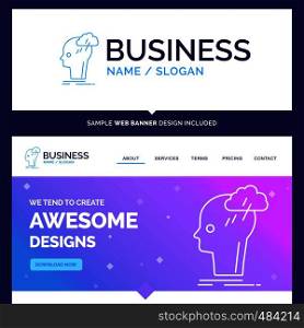 Beautiful Business Concept Brand Name Brainstorm, creative, head, idea, thinking Logo Design and Pink and Blue background Website Header Design template. Place for Slogan / Tagline. Exclusive Website banner and Business Logo design Template