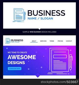 Beautiful Business Concept Brand Name Business, document, file, paper, presentation Logo Design and Pink and Blue background Website Header Design template. Place for Slogan / Tagline. Exclusive Website banner and Business Logo design Template