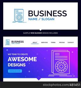 Beautiful Business Concept Brand Name Code, executable, file, running, script Logo Design and Pink and Blue background Website Header Design template. Place for Slogan / Tagline. Exclusive Website banner and Business Logo design Template