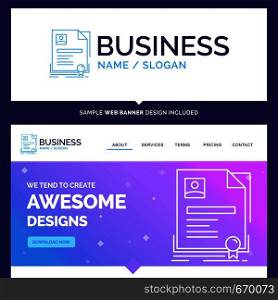 Beautiful Business Concept Brand Name Contract, badge, Business, agreement, certificate Logo Design and Pink and Blue background Website Header Design template. Place for Slogan / Tagline. Exclusive Website banner and Business Logo design Template