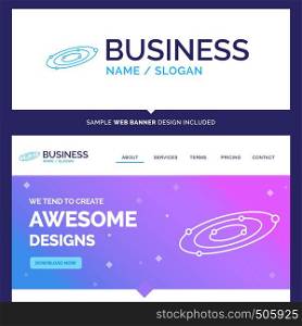 Beautiful Business Concept Brand Name Galaxy, astronomy, planets, system, universe Logo Design and Pink and Blue background Website Header Design template. Place for Slogan / Tagline. Exclusive Website banner and Business Logo design Template