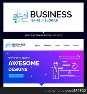 Beautiful Business Concept Brand Name graph, meeting, presentation, report, seminar Logo Design and Pink and Blue background Website Header Design template. Place for Slogan / Tagline. Exclusive Website banner and Business Logo design Template