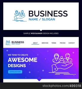 Beautiful Business Concept Brand Name insurance, health, family, life, hand Logo Design and Pink and Blue background Website Header Design template. Place for Slogan / Tagline. Exclusive Website banner and Business Logo design Template