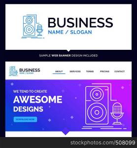 Beautiful Business Concept Brand Name Live, mic, microphone, record, sound Logo Design and Pink and Blue background Website Header Design template. Place for Slogan / Tagline. Exclusive Website banner and Business Logo design Template