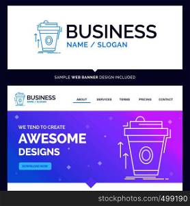 Beautiful Business Concept Brand Name product, promo, coffee, cup, brand marketing Logo Design and Pink and Blue background Website Header Design template. Place for Slogan / Tagline. Exclusive Website banner and Business Logo design Template