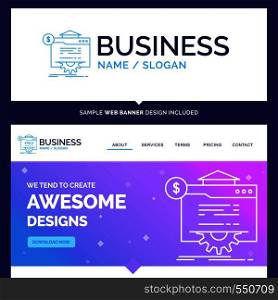 Beautiful Business Concept Brand Name seo, progress, globe, technology, website Logo Design and Pink and Blue background Website Header Design template. Place for Slogan / Tagline. Exclusive Website banner and Business Logo design Template
