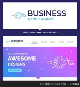Beautiful Business Concept Brand Name solar, system, universe, solar system, astronomy Logo Design and Pink and Blue background Website Header Design template. Place for Slogan / Tagline. Exclusive Website banner and Business Logo design Template