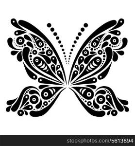 Beautiful butterfly tattoo. Artistic pattern in butterfly shape. Black and white illustration