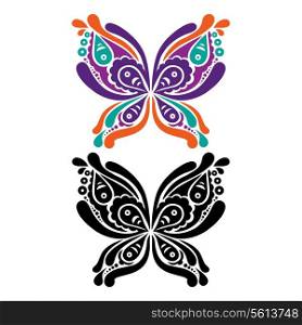 Beautiful butterfly tattoo. Artistic pattern in butterfly shape. Color and black and white version